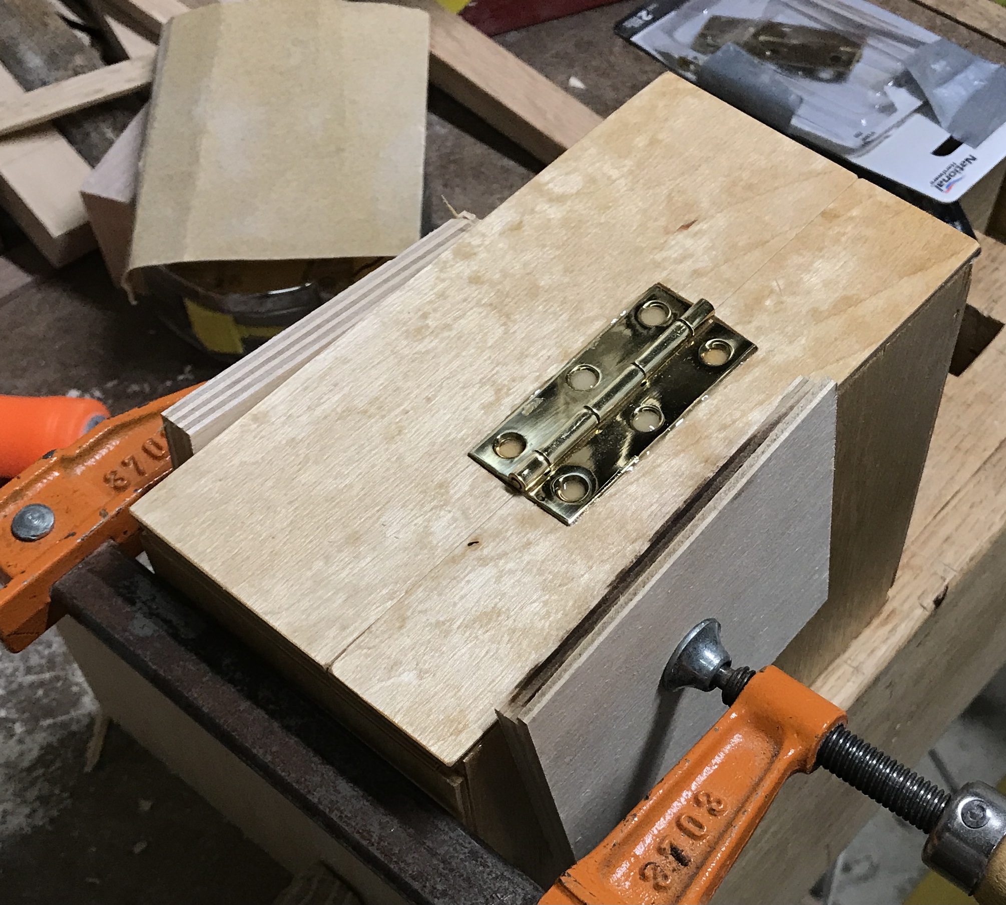 The light box hinge glued in place